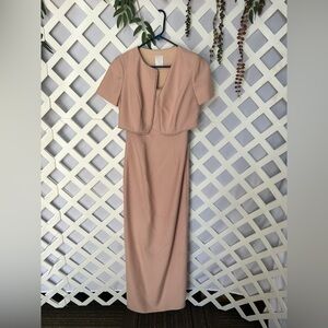 Vintage Peach Midi Dress Set Bolero Jacket Beaded Trim Formal Wedding Guest S